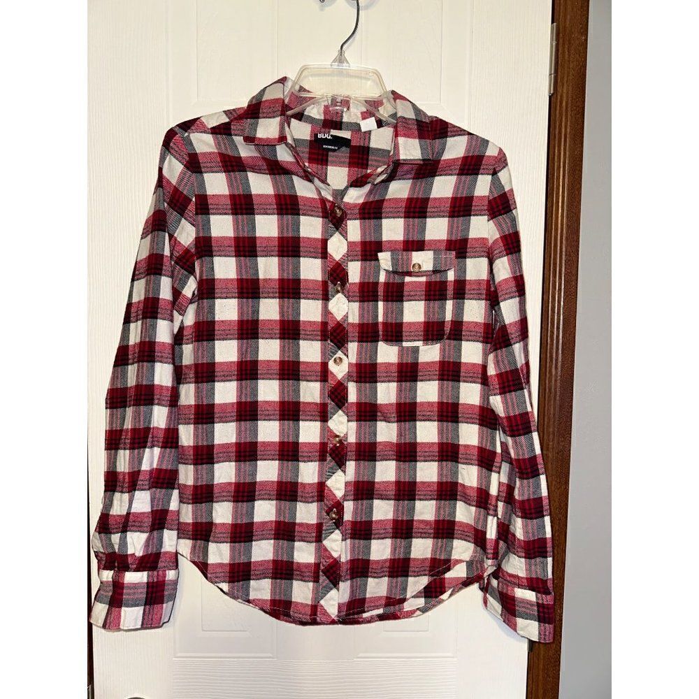 BDG Red & Black Button Up Boyfriend Fit Flannel Shirt Size Small